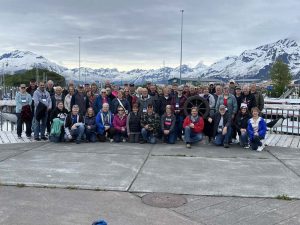 Group in front of mountains